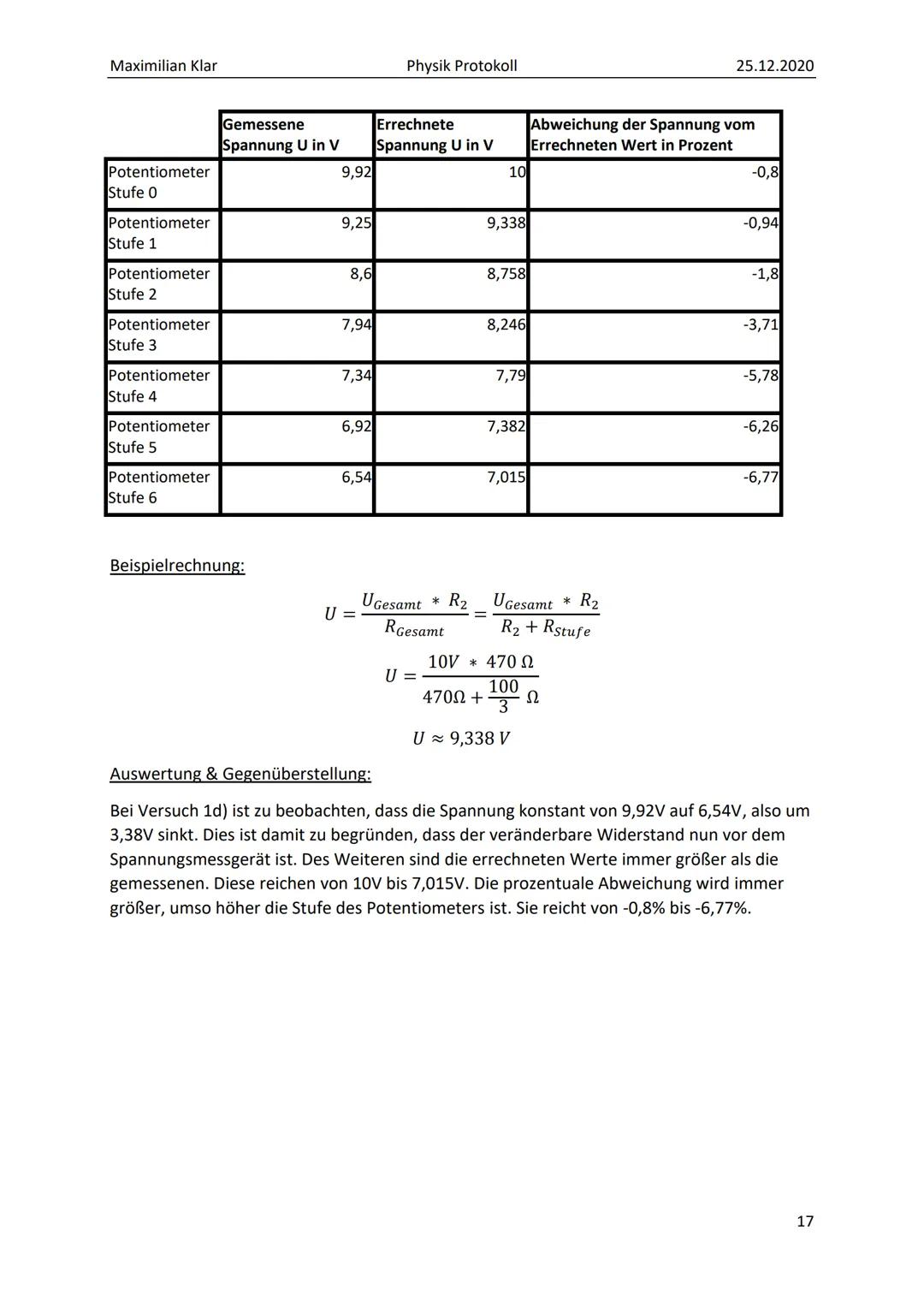 PROTOKOLL ZU
SPANNUNGSTEILERN Maximilian Klar
Inhalt
1. Grundlagen / Theorie:
2. Versuchsdurchführung:..
Versuch 1:.
a) Potentiometerschaltu