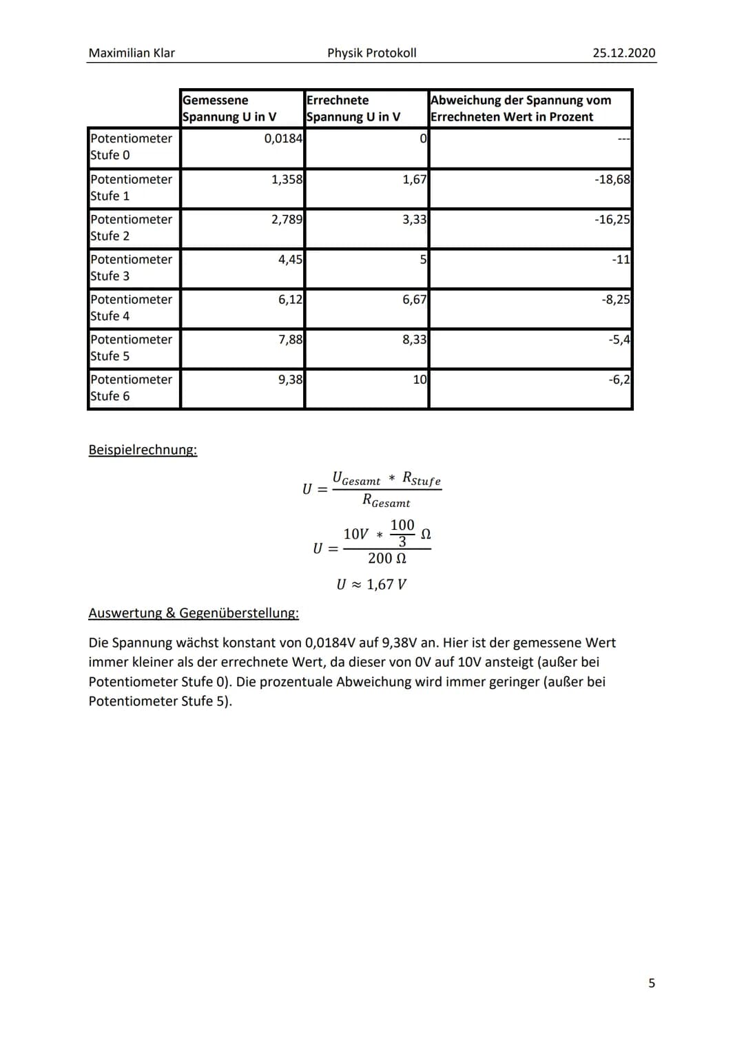 PROTOKOLL ZU
SPANNUNGSTEILERN Maximilian Klar
Inhalt
1. Grundlagen / Theorie:
2. Versuchsdurchführung:..
Versuch 1:.
a) Potentiometerschaltu