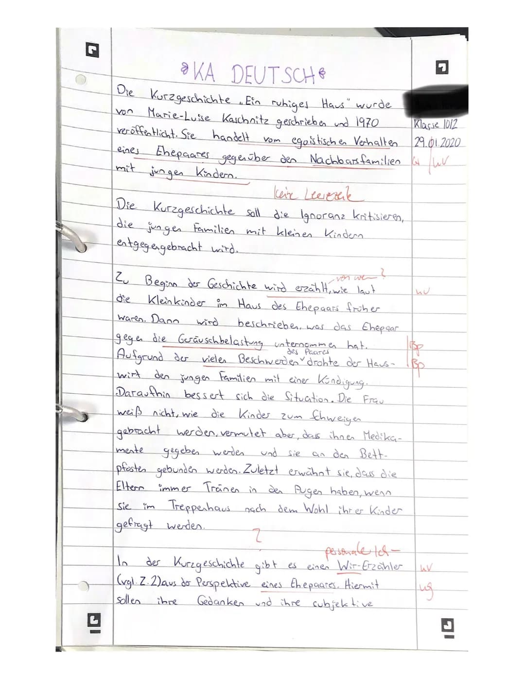 Name:
Klasse: 10/2
2. Klassenarbeit Deutsch-10. Klasse -
Interpretation epischer Texte
Datum: 29.01.20
Marie-Luise Kaschnitz (1901-1974): Ei