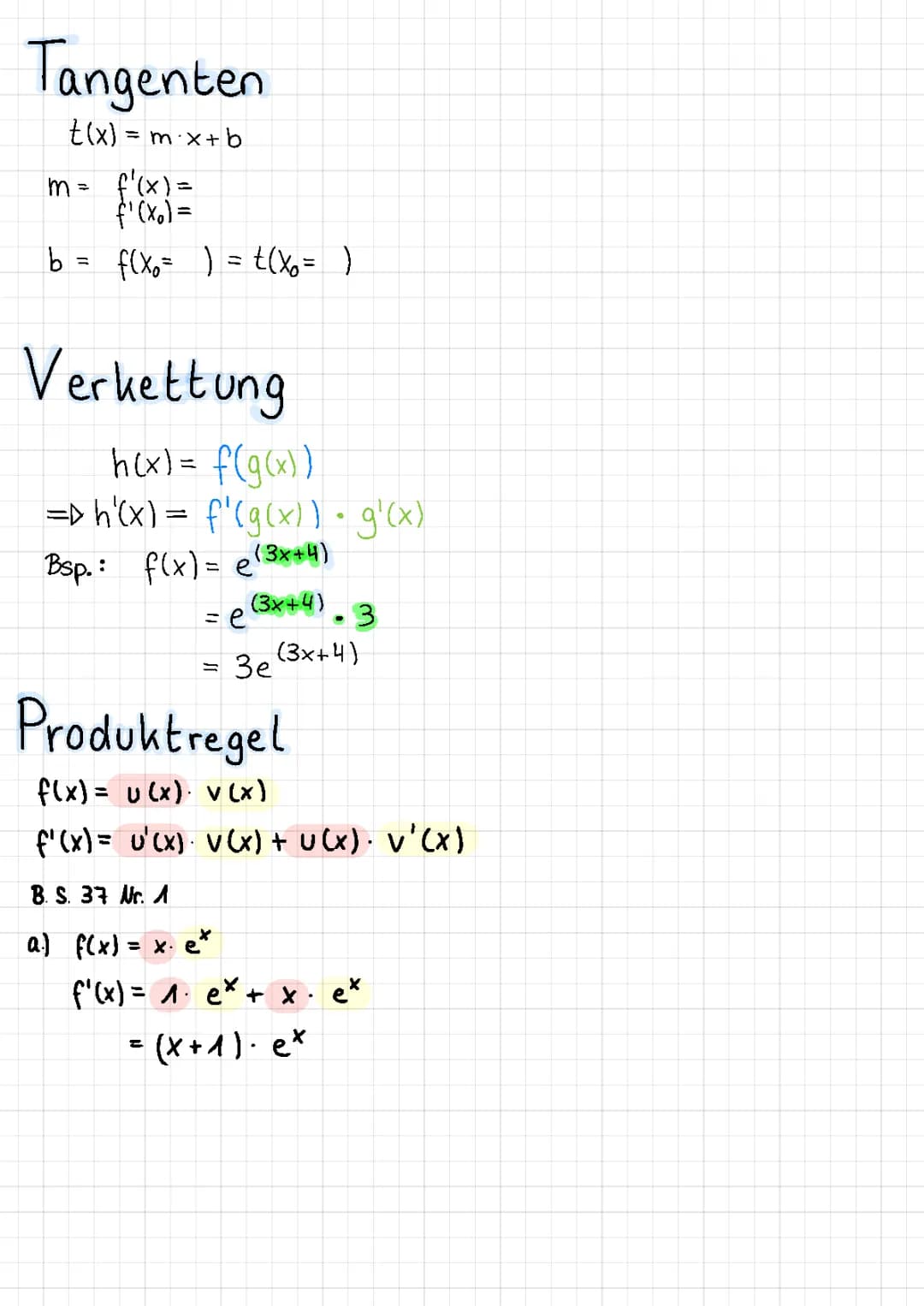 Verkettungregel, Produktregel, Tangentengleichung