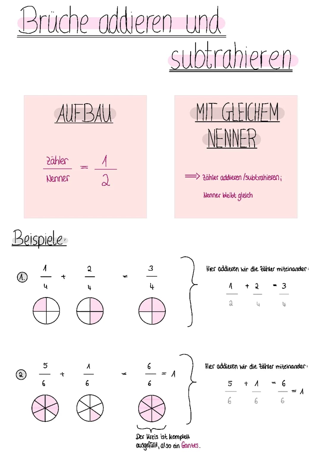 Brüche addieren und subtrahieren (mit gleichem Nenner)