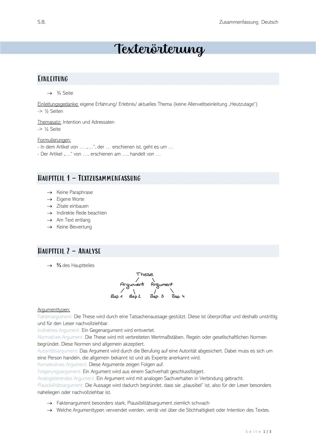 S.B.
EINLEITUNG
Themasatz: Intention und Adressaten
-> 1/4 Seite
→ ¾ Seite
Einleitungsgedanke: eigene Erfahrung/ Erlebnis/ aktuelles Thema (