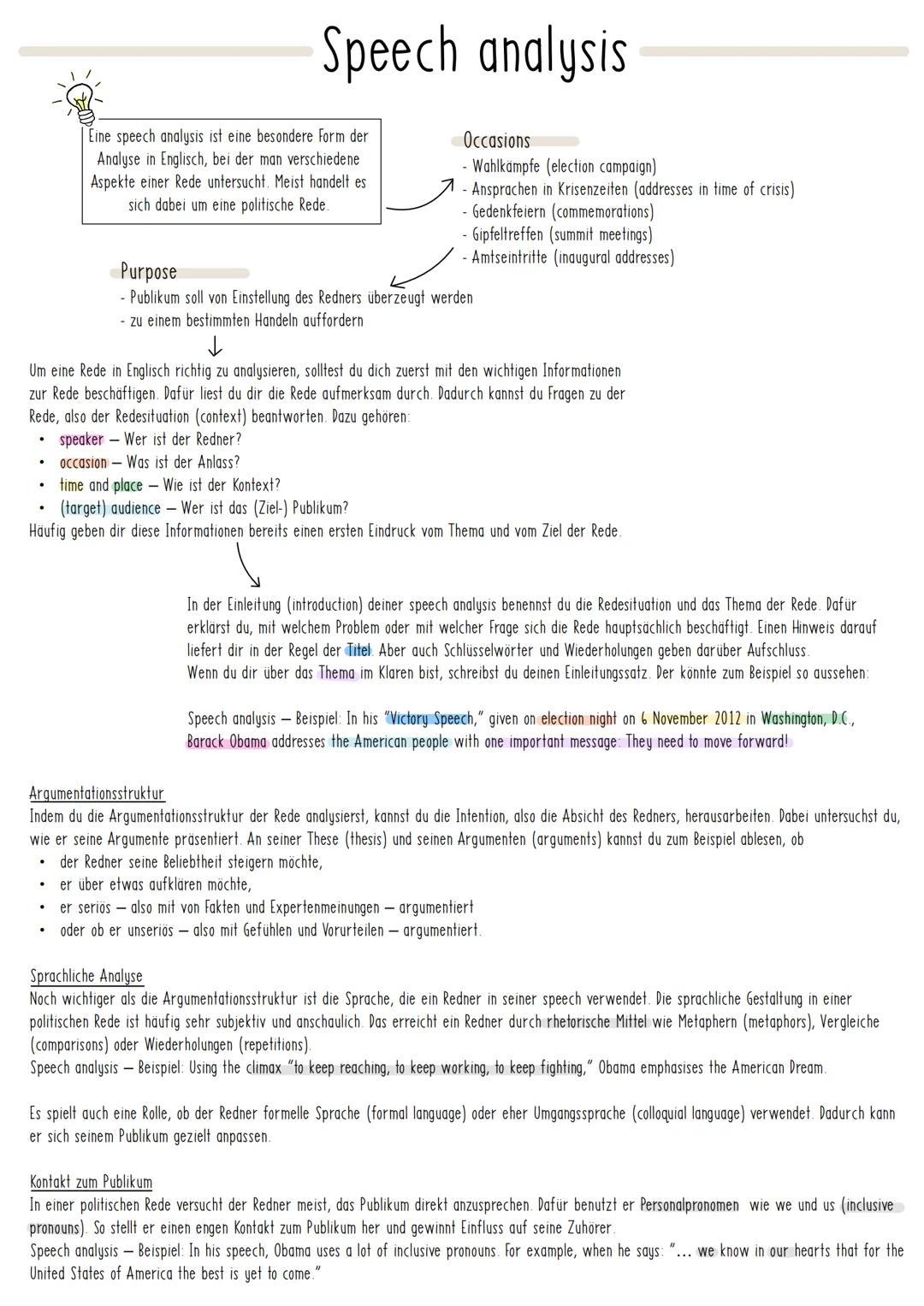 # Speech analysis

Eine speech analysis ist eine besondere Form der
Analyse in Englisch, bei der man verschiedene
Aspekte einer Rede untersu