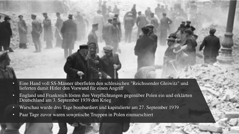 Der Zweite Weltkrieg Der zweite Weltkrieg
1939
03.09. Kriegserklärung Großbritanniens und
Frankreichs an Deutschland
Oktober/November: Vertr