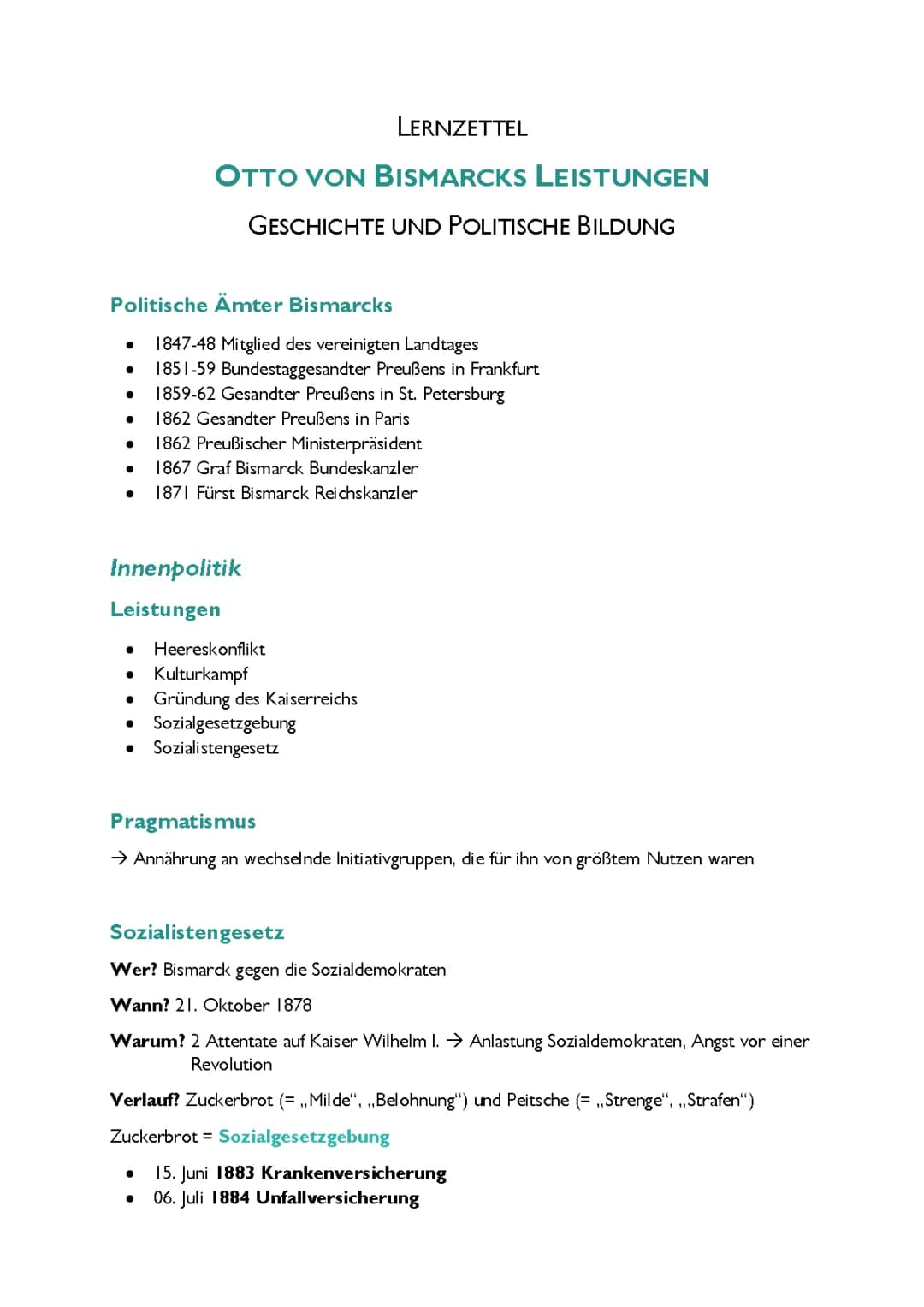 Bismarcks Leistungen