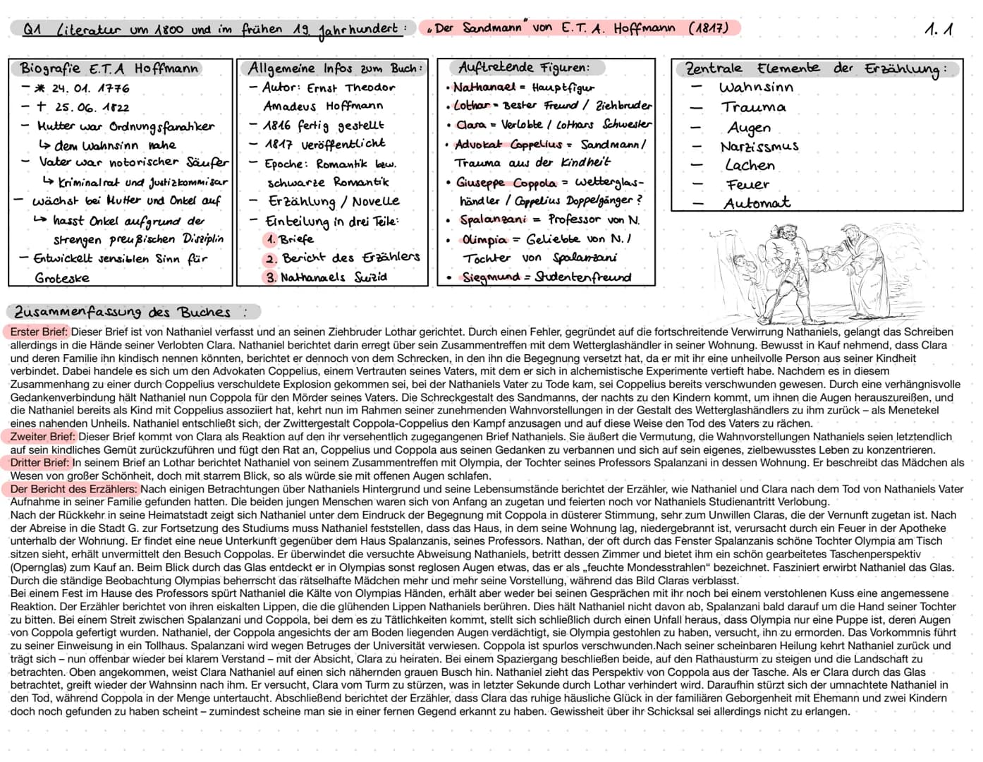 Q1 Literatur um 1800 und im frühen 19. Jahrhundert: "D
Biografie E.T.A Hoffmann
- 24. 01. 1776
- + 25.06. 1822
- Mutter war Ordnungsfanatike