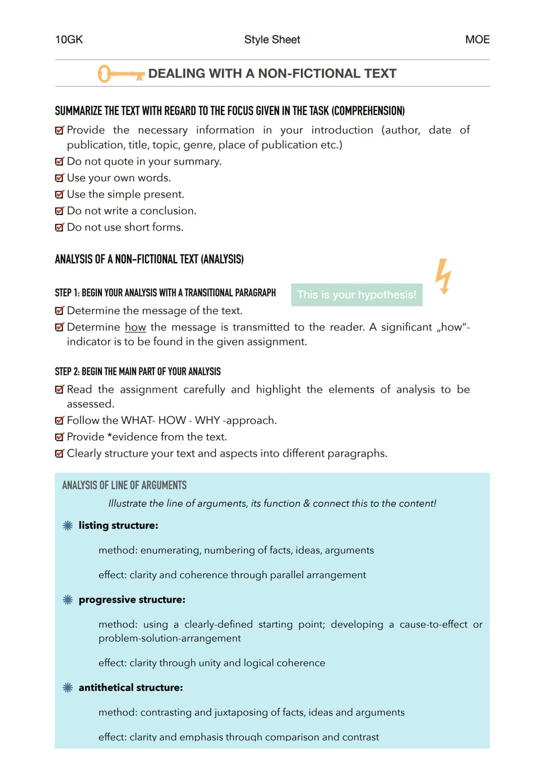 10GK
DEALING WITH A NON-FICTIONAL TEXT
Style Sheet
ANALYSIS OF A NON-FICTIONAL TEXT (ANALYSIS)
SUMMARIZE THE TEXT WITH REGARD TO THE FOCUS G