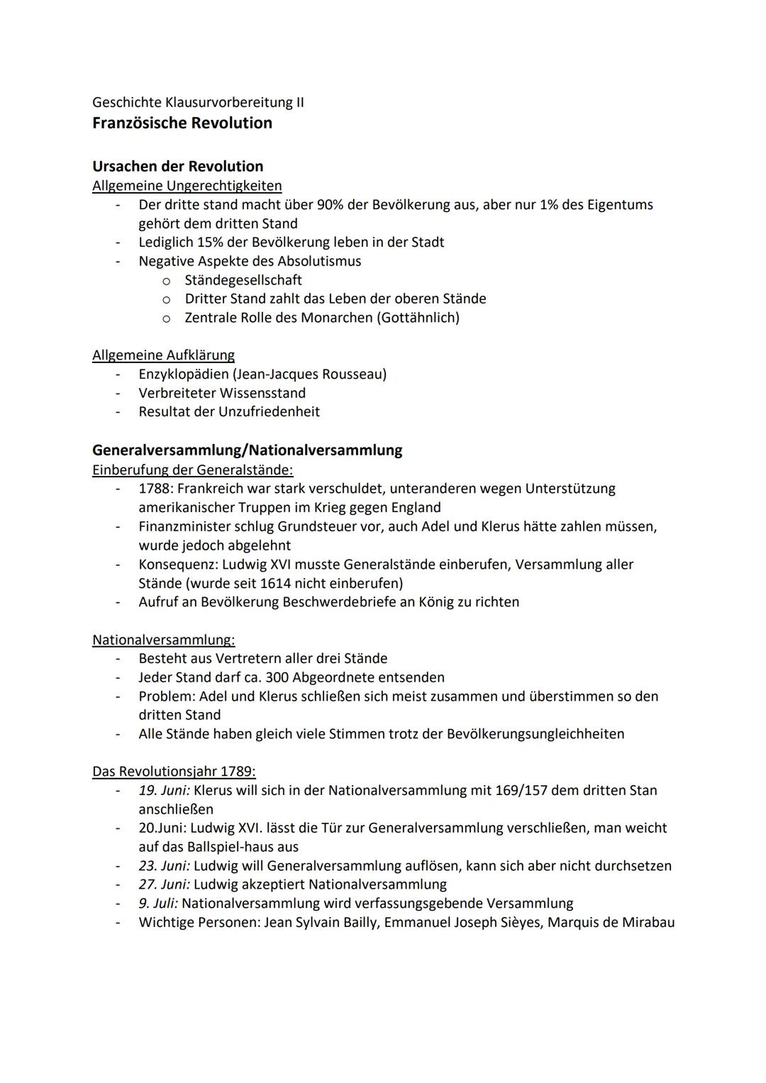 Anfang der Französischen Revolution + Ursachen