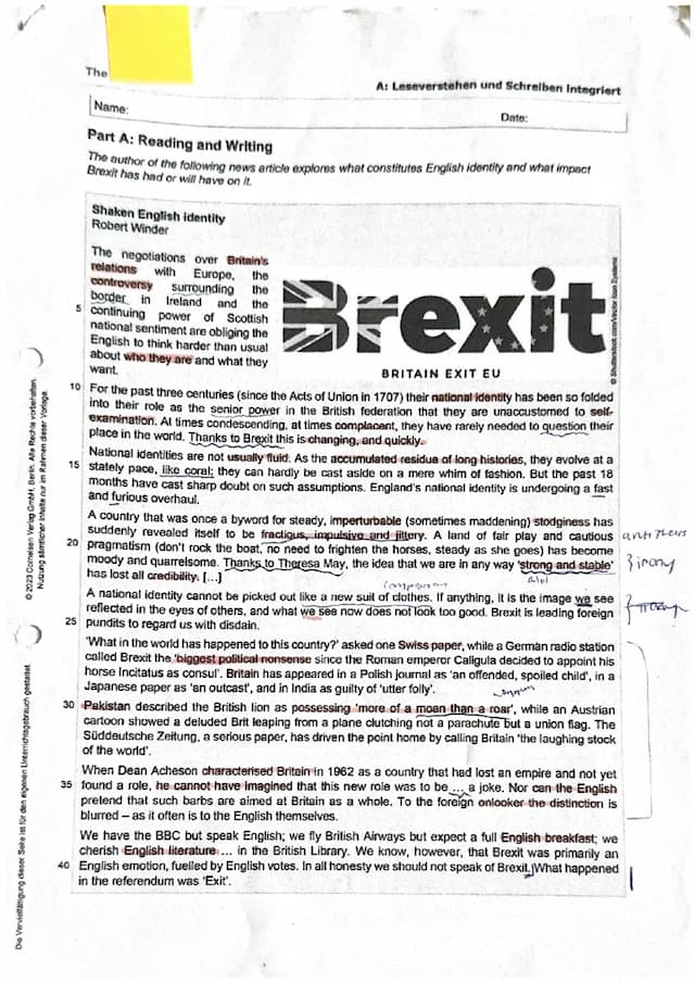 Know United Kingdom/UK Brexit Englisch LK Klausur Q1  thumbnail