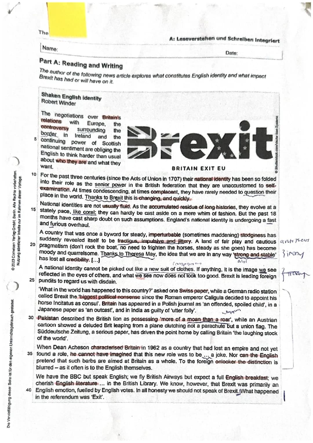 United Kingdom/UK Brexit Englisch LK Klausur Q1 