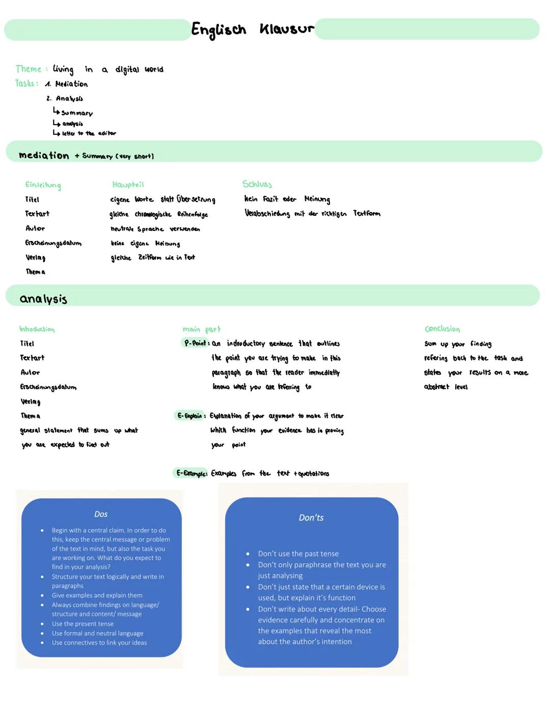 # Englisch Klausur

Theme living in a digital world
Tasks: 1. Mediation
2. Analysis
Summary
Lanalysis
Lo letter to the editor

mediation + S