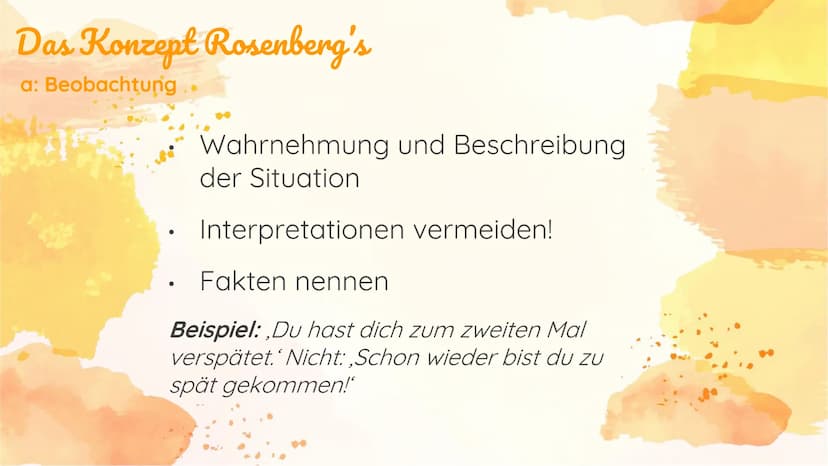 Gewaltfreie
Kommunikation Struktur
1) Marschall B. Rosenberg
2) Das Konzept Rosenberg's
a) Beobachtung
b) Gefühl
c) Bedürfnis
d) Bitten
3) F