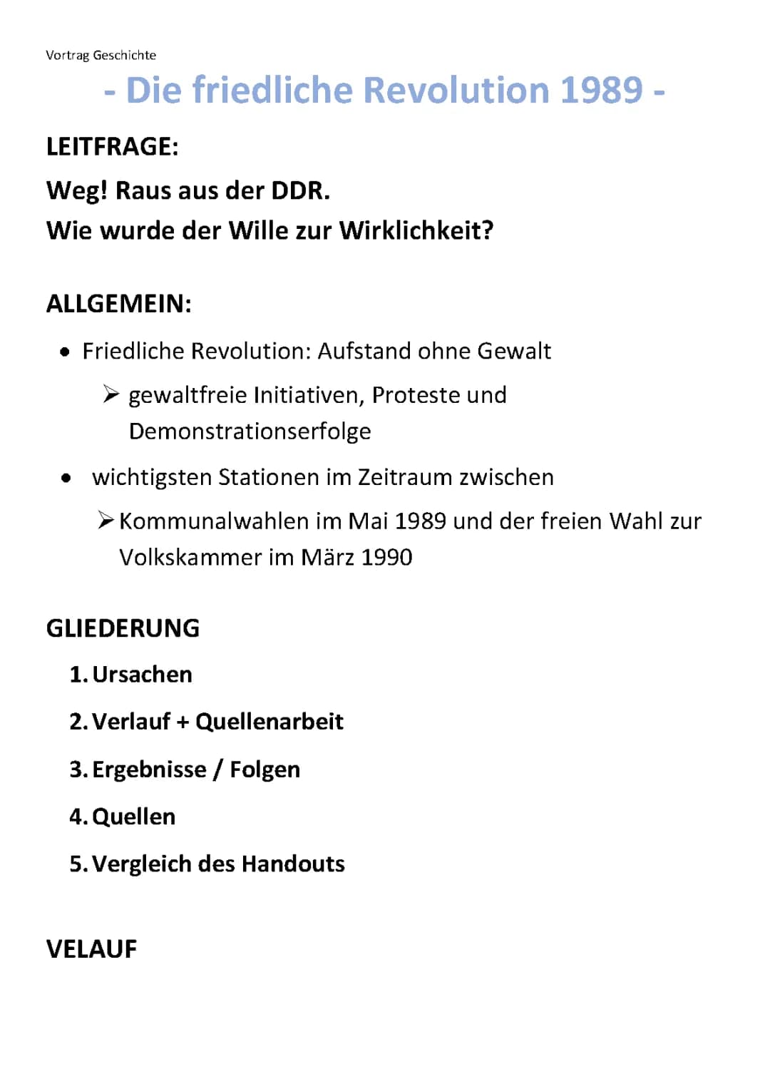 Friedliche Revolution (Stichpunktzettel)