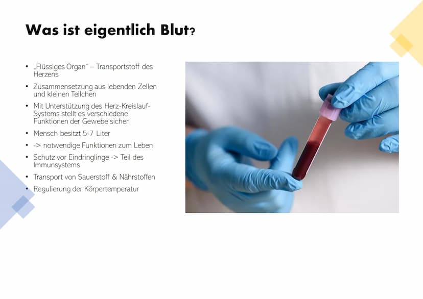 Die Zusammensetzung und
Aufgaben des Blutes Gliederung
• Was ist eigentlich Blut?
Zusammensetzungen & Aufgaben von Blut
•
•
- Blutplasma
- E