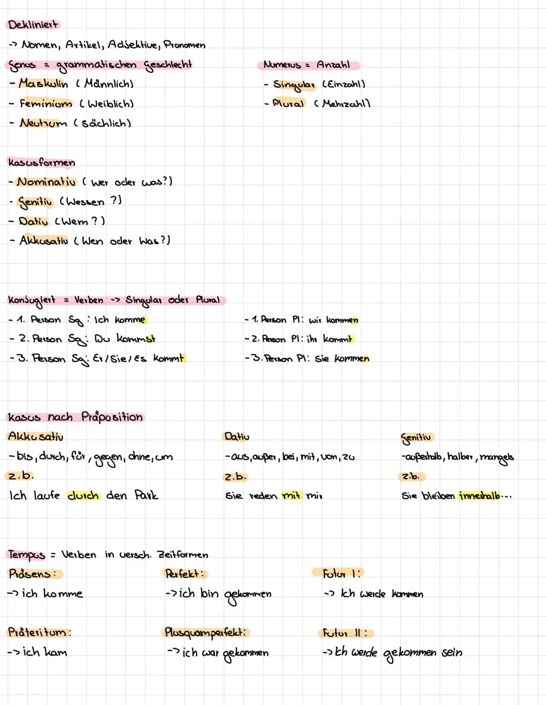 Pronomen
Personal pronomen
→persönliches Forwort
Beispiele
ich, do,er, sie, es, wir, ihr, sie
Possessivpronomen
->besitzanzeigendes Fürwort
