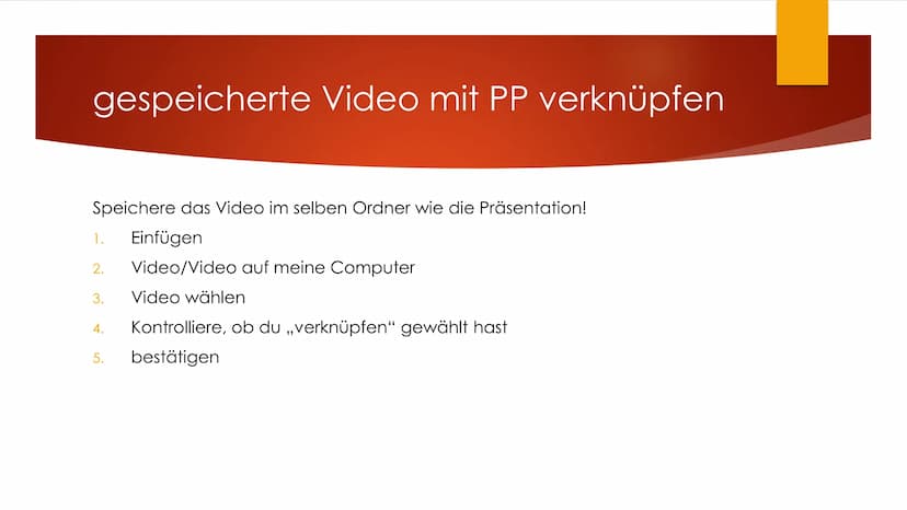 Power Point
FÜR FORTGESCHRITTENE Onlinevideos einfügen
Voraussetzung: Internetverbindung während Präsentation
1. Registerkarte Einfügen
2. V