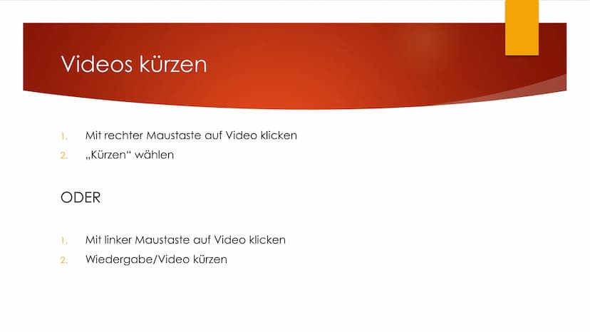 Power Point
FÜR FORTGESCHRITTENE Onlinevideos einfügen
Voraussetzung: Internetverbindung während Präsentation
1. Registerkarte Einfügen
2. V