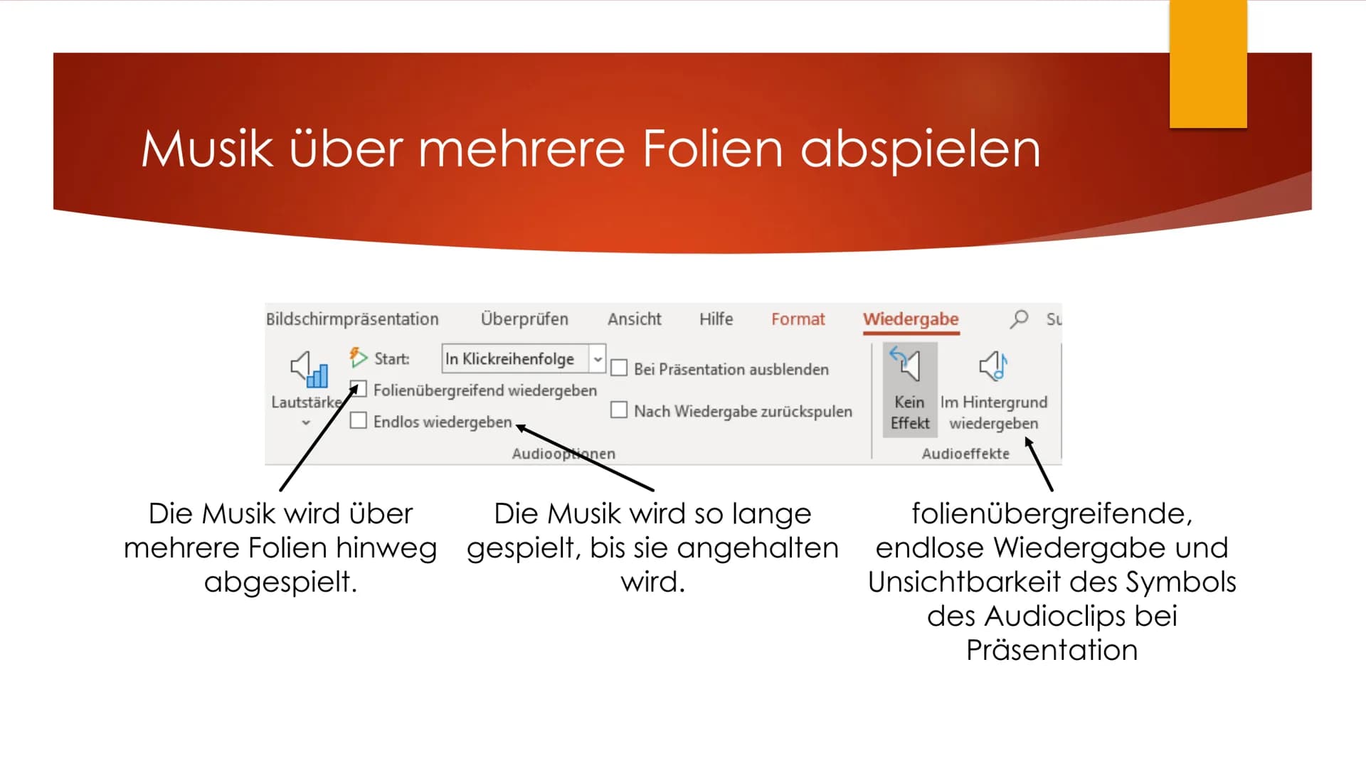 Power Point
FÜR FORTGESCHRITTENE Onlinevideos einfügen
Voraussetzung: Internetverbindung während Präsentation
1. Registerkarte Einfügen
2. V