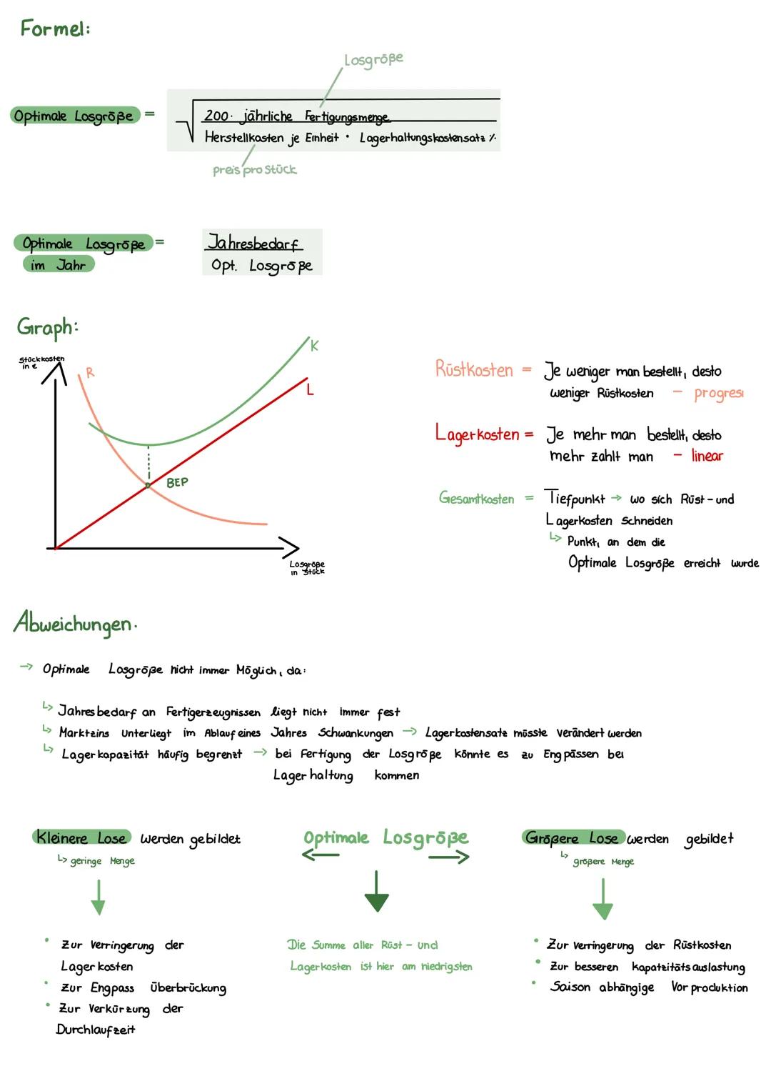 Optimale Losgröße
Die optimale Losgröße bezeichnet die Menge an Produkten, die gesammelt
produziert werden um die Produktionskosten (z.B. La