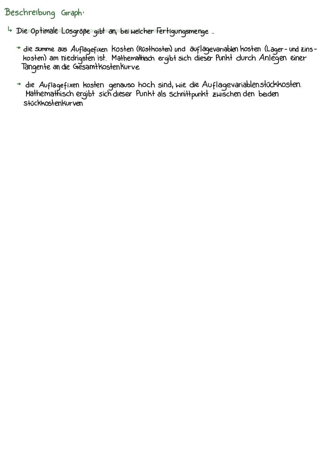 Optimale Losgröße
Die optimale Losgröße bezeichnet die Menge an Produkten, die gesammelt
produziert werden um die Produktionskosten (z.B. La