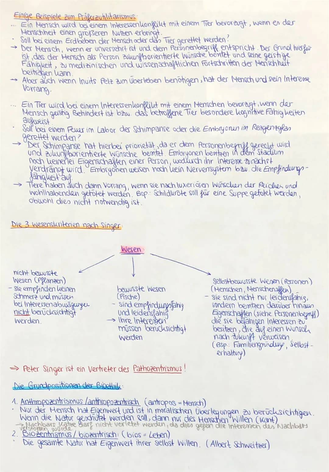 Q1.4. Tierethik
→ Sonderstellung des Menschen durch geistige Fähigkeiten wird bei der Tierethik in Frage
gestellt.
→ Hierbei wird in der Sch