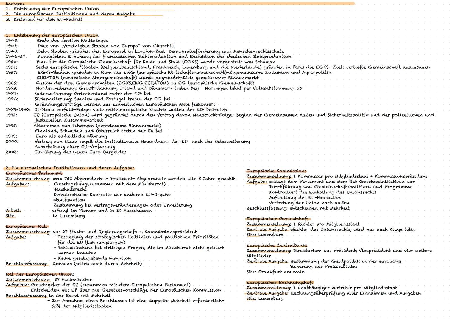 Europa:
1. Entstehung der Europäischen Union
2. Die europäischen Institutionen und deren Aufgabe
3. Kriterien für den EU-Beitritt

1. Entste