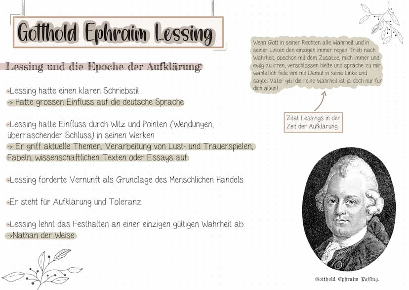 Gotthold Ephraim Lessing
Grundlegende Infos über Lessing:
Name: Gotthold Ephraim Lessing
Geboren: 22.01.1729 in Kamenz
Gestorben: 15.02.1781