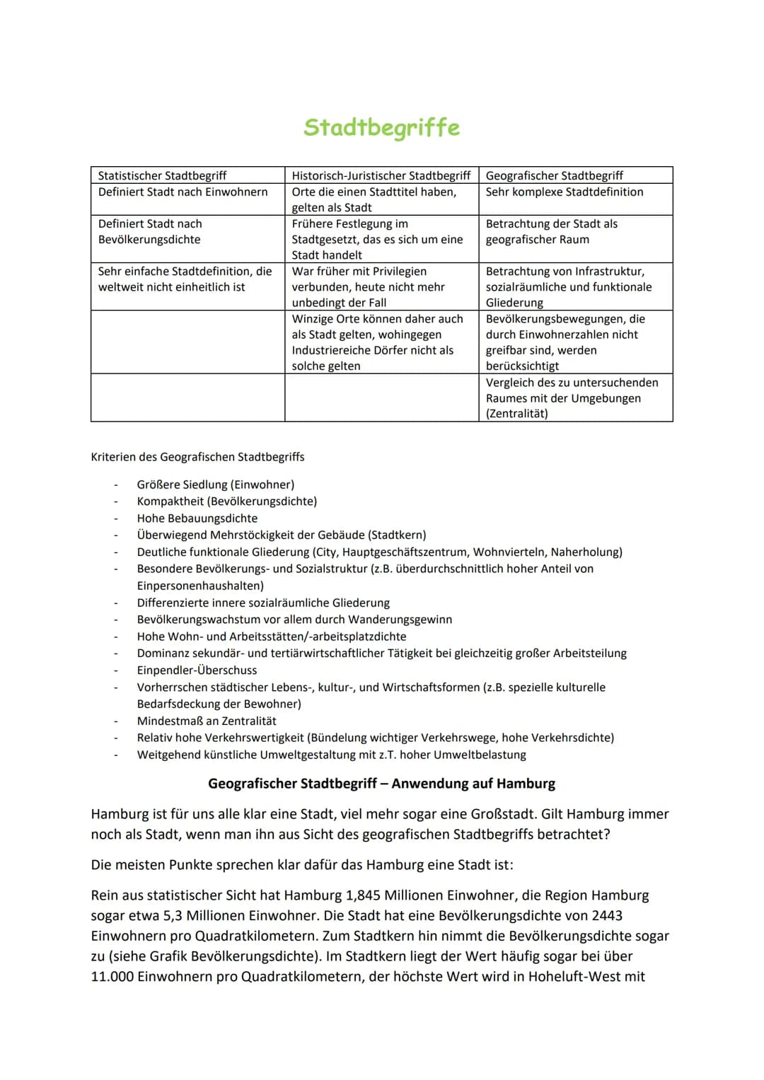 Statistischer Stadtbegriff
Definiert Stadt nach Einwohnern
Definiert Stadt nach
Bevölkerungsdichte
Sehr einfache Stadtdefinition, die
weltwe