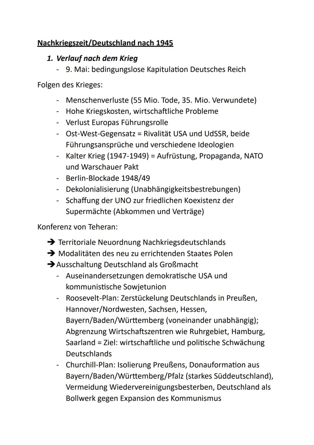Nachkriegszeit/Deutschland nach 1945
1. Verlauf nach dem Krieg
9. Mai: bedingungslose Kapitulation Deutsches Reich
Folgen des Krieges:
-
Men