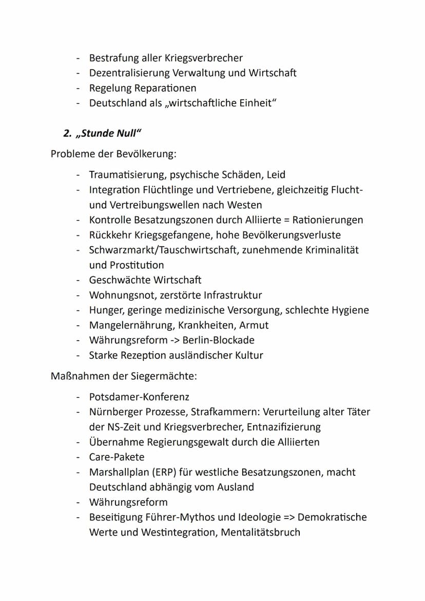 Nachkriegszeit/Deutschland nach 1945
1. Verlauf nach dem Krieg
9. Mai: bedingungslose Kapitulation Deutsches Reich
Folgen des Krieges:
-
Men