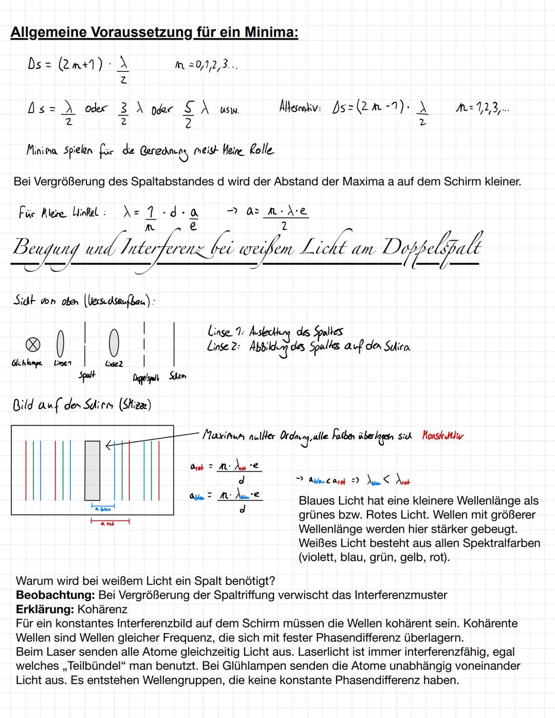 Beugung und Interferenz am Doppelspalt
Thomas Young 1802: Licht wird auf zwei dünne Spalte geworfen (Laserlicht)
Beobachtung auf dem Schirm: