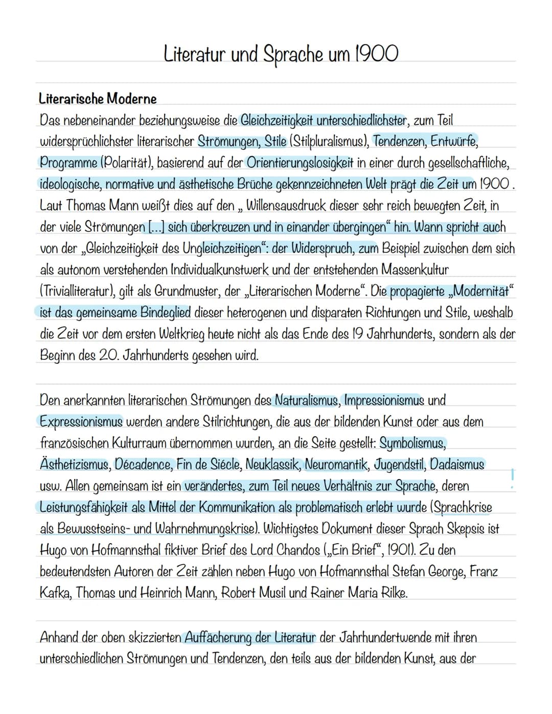  Literatur und Sprache um 1900
Literarische Moderne
Das nebeneinander beziehungsweise die Gleichzeitigkeit unterschiedlichster, zum Teil
wid