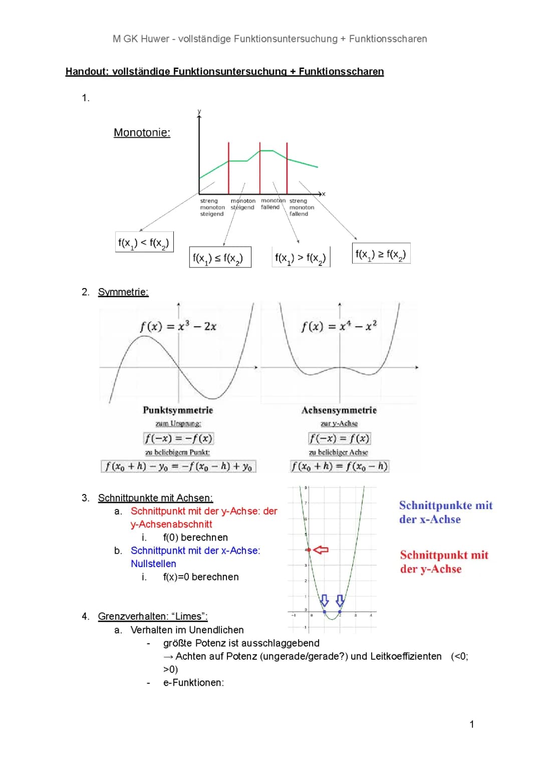 Funktionsuntersuchung (Analysis) und Funktionsscharen (Parameterfunktionen)