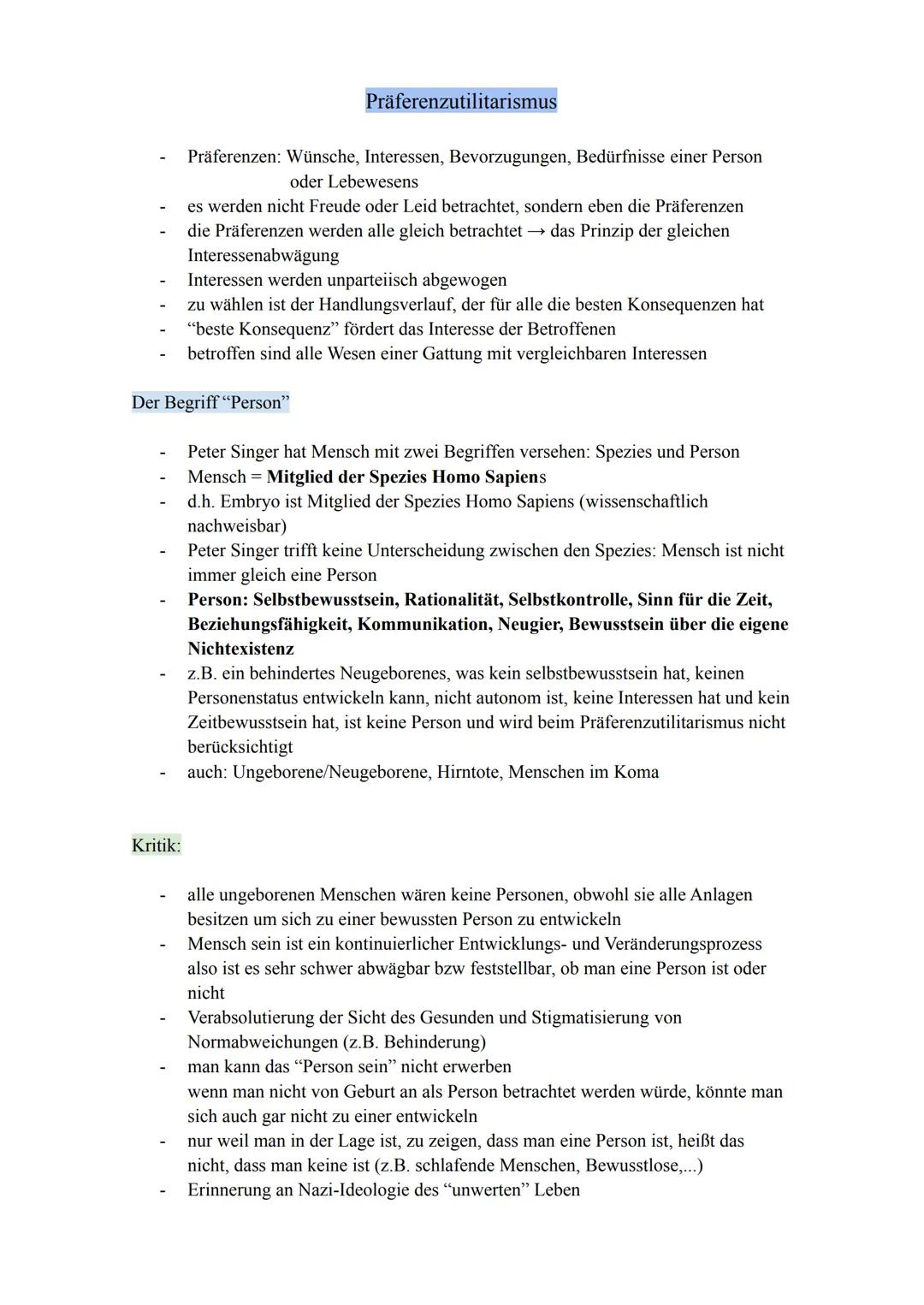 Präferenzutilitarismus einfach erklärt - Peter Singer Zusammenfassung und Unterrichtsmaterial