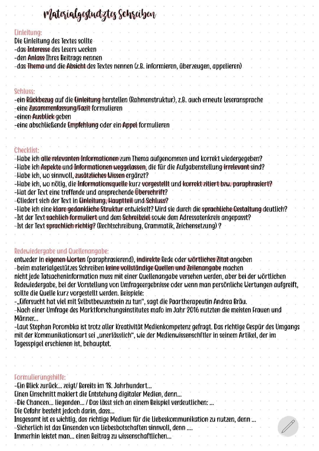 Materialgestütztes Schreiben - Einleitung, Beispiele, Übungen und Klausur mit Lösung
