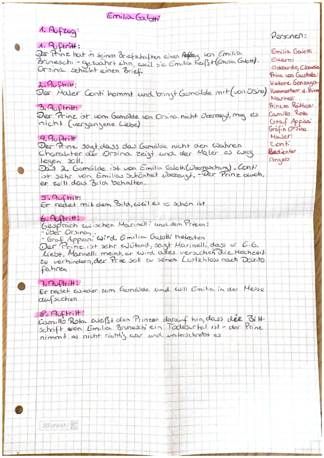 # Emilia Galotti

1. Aufzug

1. Auftritt:
Der Prinz hat in seinen Briefschaften einen Adfers van Emilia
Bruneschi-gewahrt ihn, weil sie Emil