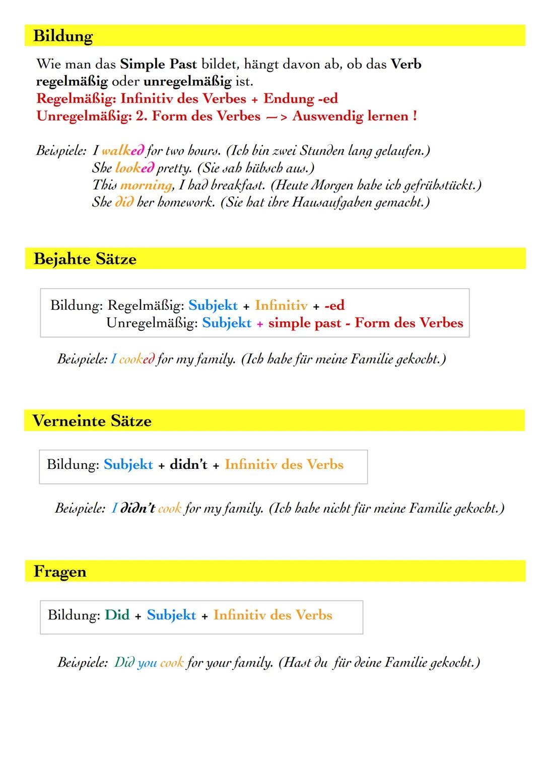 SIMPLE PAST
Definition
Das simple past beschreibt Handlungen, Ereignisse und Vorgänge,
die in der Vergangenheit abgeschlossen wurden.
Man ve