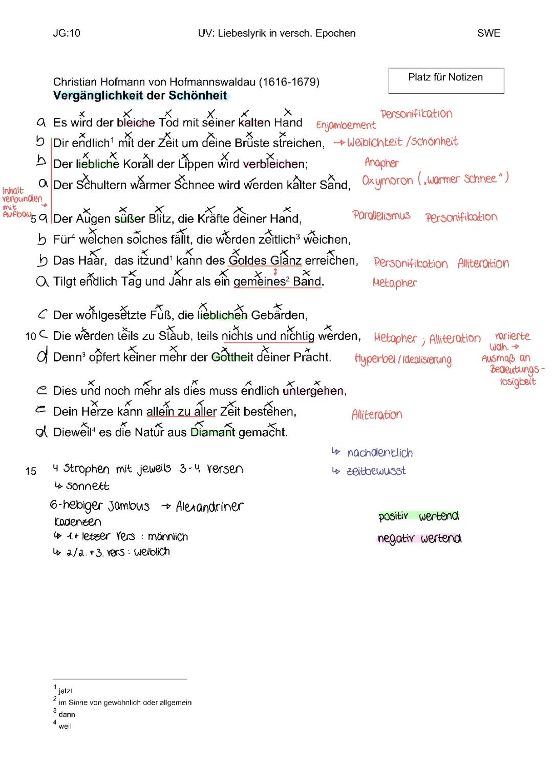 Vergänglichkeit der Schönheit - Gedichtanalyse & Reimschema