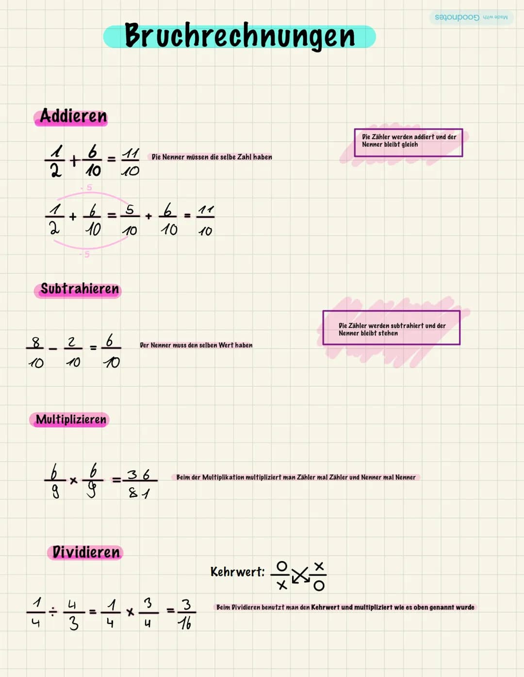 Addieren
6
11
1 + % -#16
=
2 10 10
8
+
Subtrahieren
-
2
6 5
=
10
=
6
Multiplizieren
b
ģ
1 x +
g
Bruchrechnungen
Dividieren
6
11
10 10 10
Die