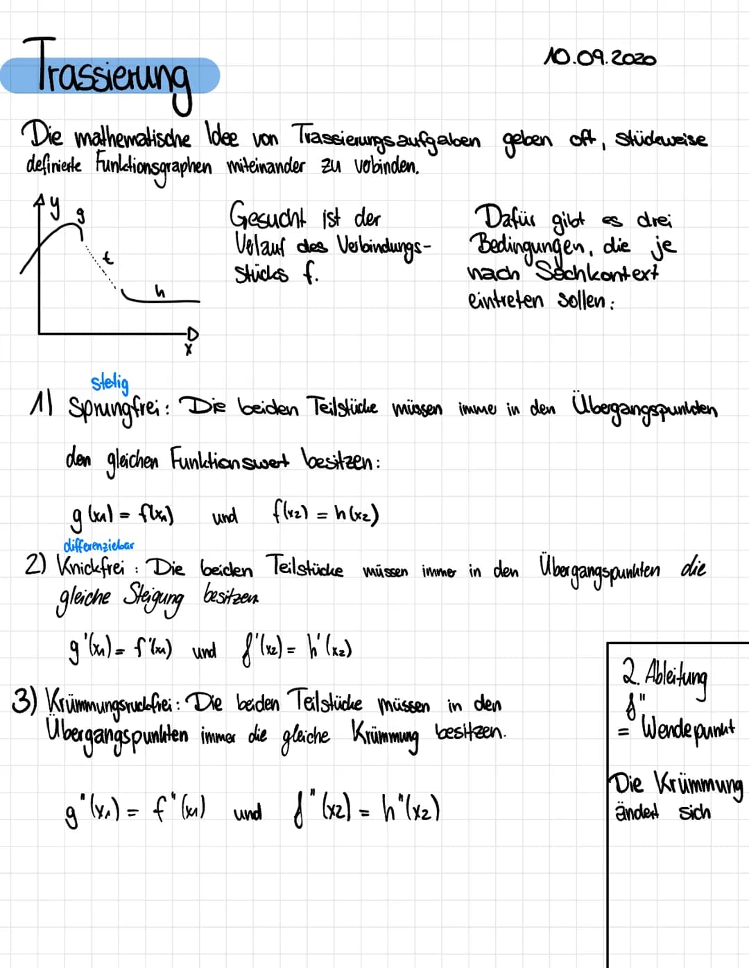 Trassierung
Die mathematische Idee von Trassierungsaufgaben geben off, Stückweise
definierte Funktionsgraphen miteinander zu vorbinden.
Ay
X