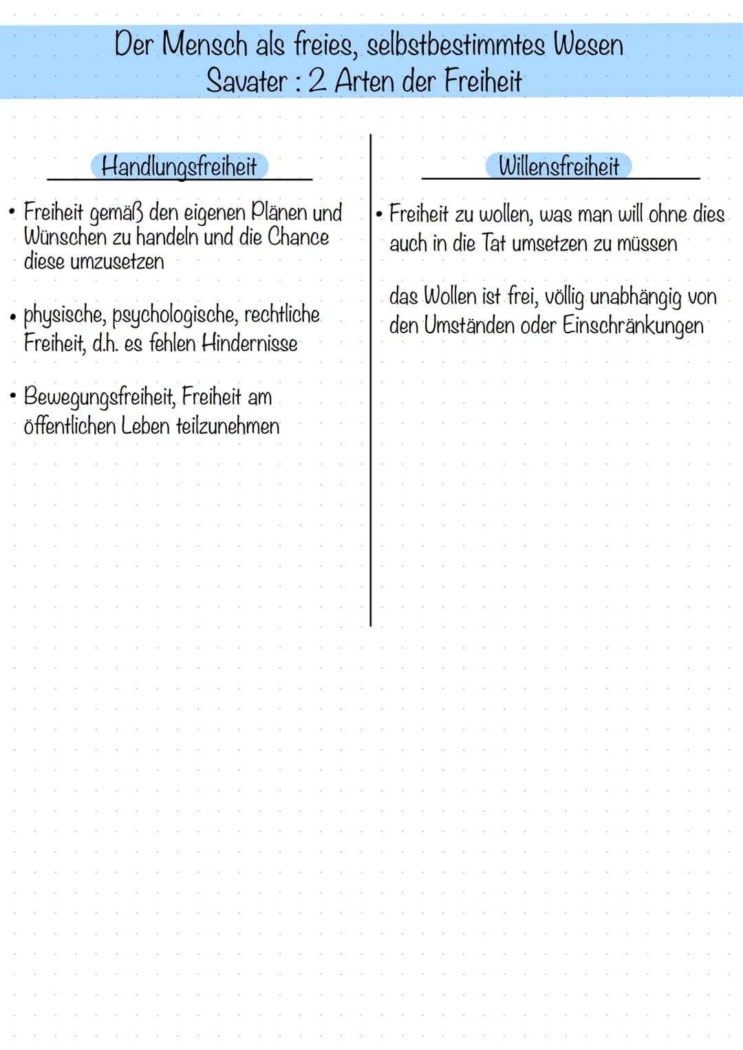 ●
●
Der Mensch als freies, selbstbestimmtes Wesen
Savater: 2 Arten der Freiheit
Handlungsfreiheit
Freiheit gemäß den eigenen Plänen und
Wüns