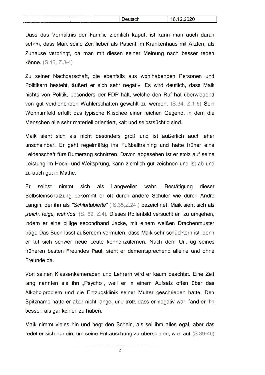 Hausarbeit im Fach Deutsch
Charakterisierung
Maik Klingenberg
Deutsch
16.12.2020
Der Jugendroman „tschick" aus dem Jahr 2010, geschrieben vo
