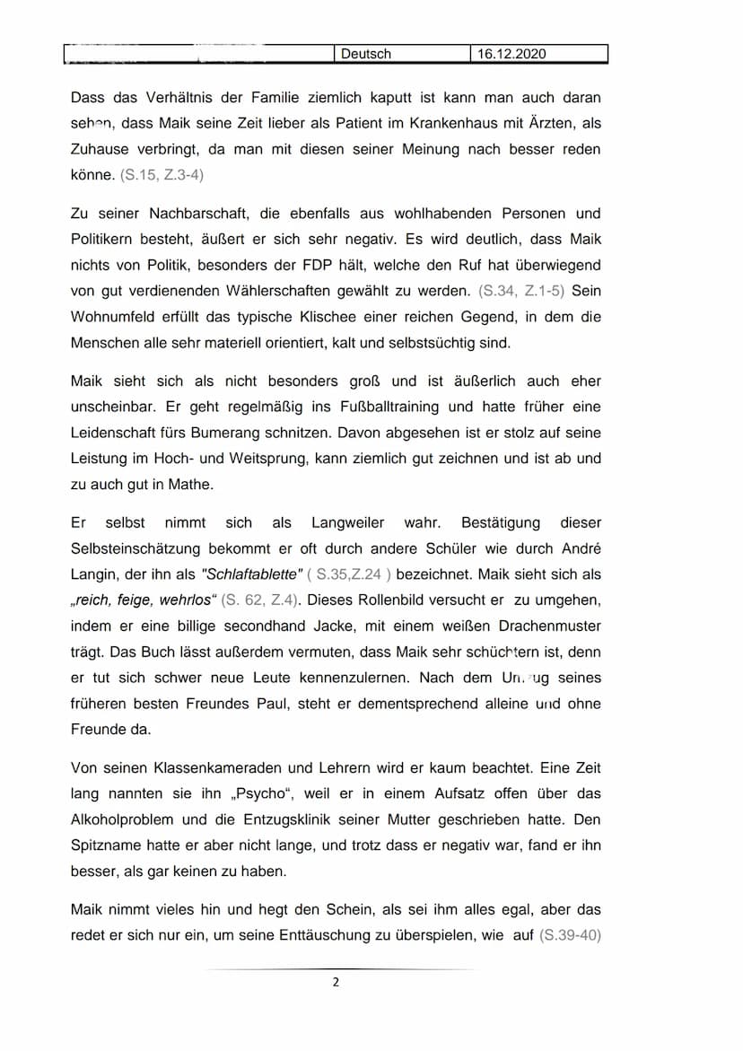 Hausarbeit im Fach Deutsch
Charakterisierung
Maik Klingenberg
Deutsch
16.12.2020
Der Jugendroman „tschick" aus dem Jahr 2010, geschrieben vo
