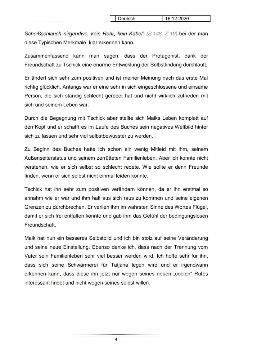 Hausarbeit im Fach Deutsch
Charakterisierung
Maik Klingenberg
Deutsch
16.12.2020
Der Jugendroman „tschick" aus dem Jahr 2010, geschrieben vo