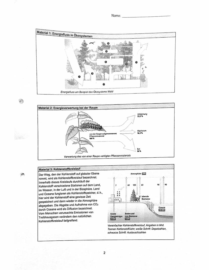 Bio Q1.2 GK
Aufgabe 1
Der Schüler/ Die Schülerin.
2. Klausur
Name:
1.1 benennt die Bestandteile des Energieflussdiagramms:
Lichtenergie (1),