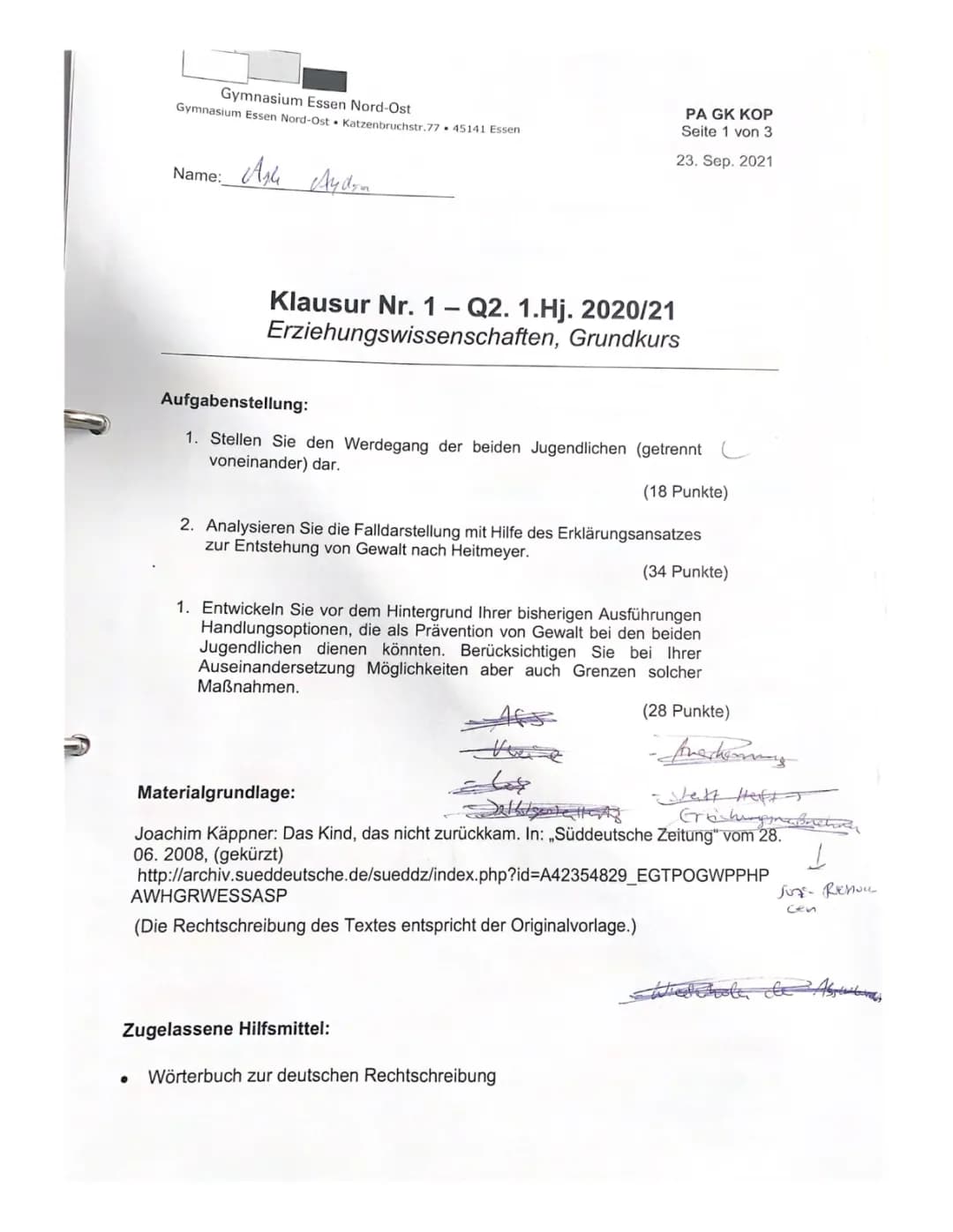 Heitmeyers Theorie der Gewalt - Klausur mit Beispielen für Kinder und Jugendliche