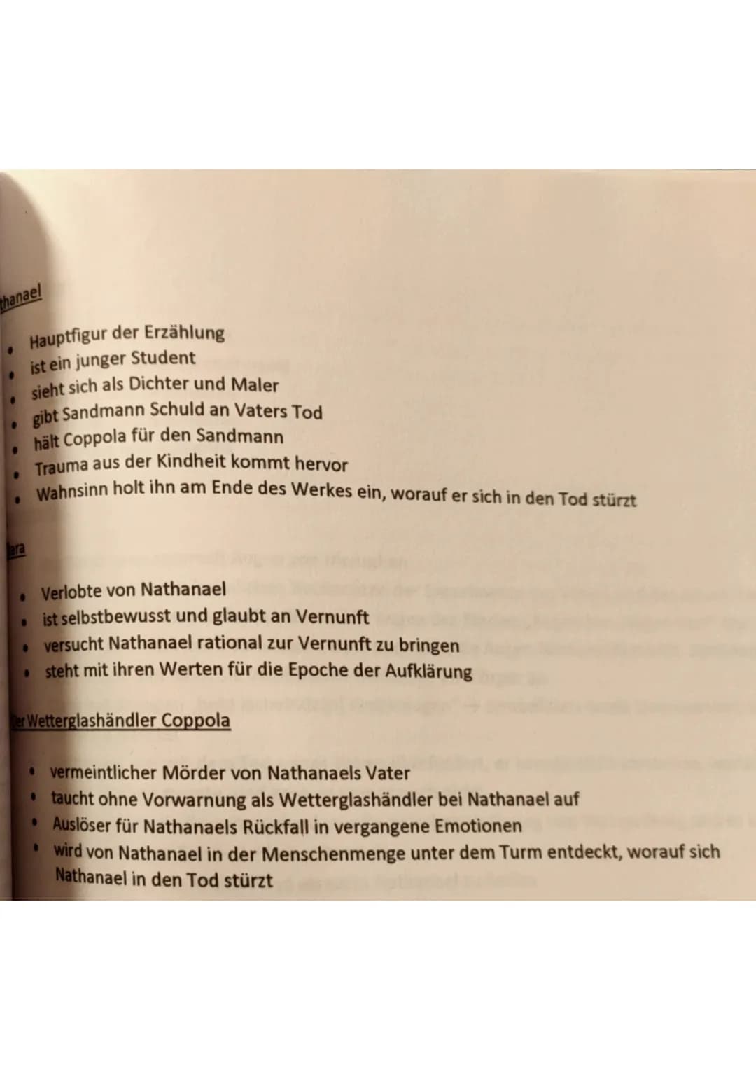 DER SANDMANN
Das Kunstmärchen handelt von dem Studenten Nathanael, der wegen eines Kindheitstrauma
nicht mehr richtig zwischen der Realität 