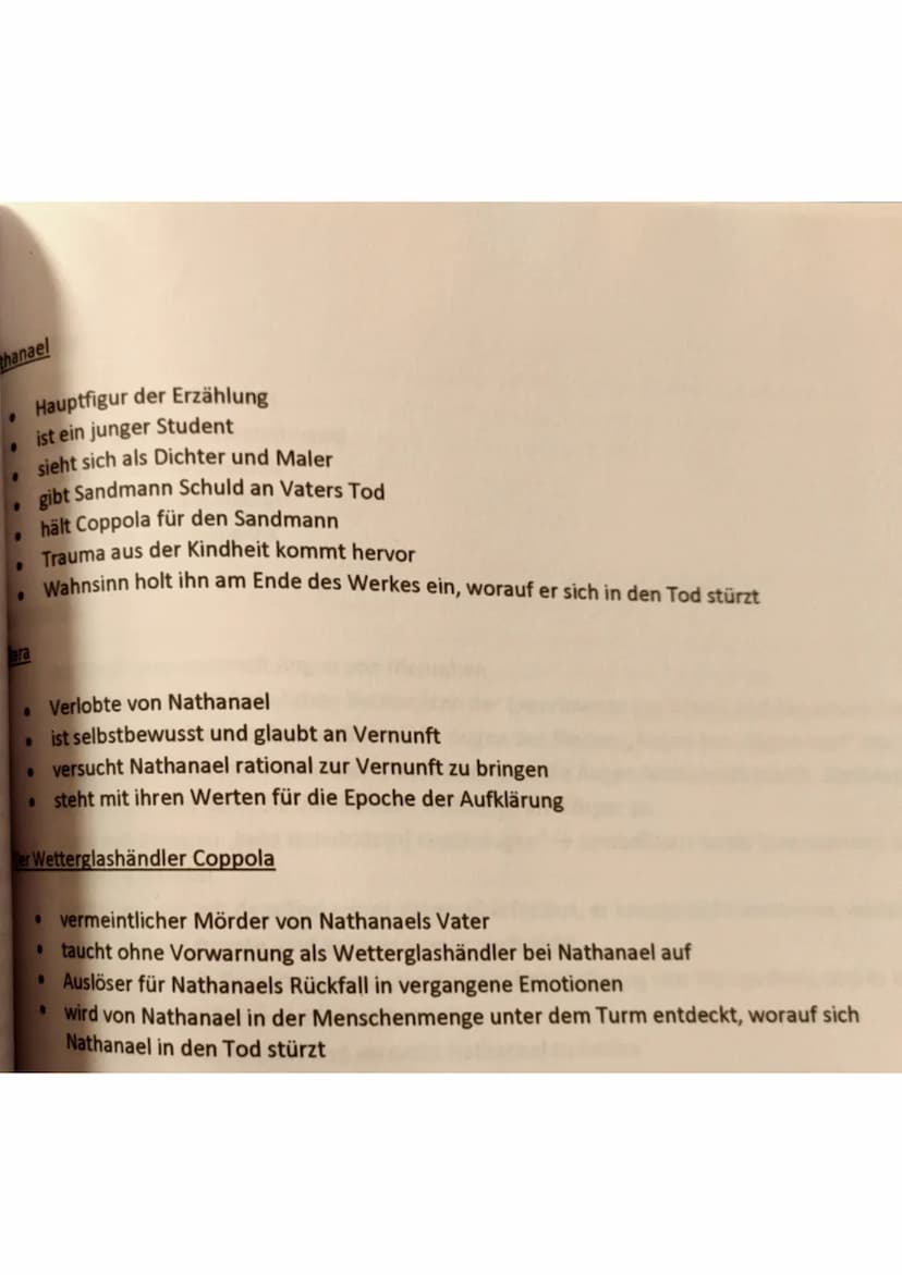 DER SANDMANN
Das Kunstmärchen handelt von dem Studenten Nathanael, der wegen eines Kindheitstrauma
nicht mehr richtig zwischen der Realität 