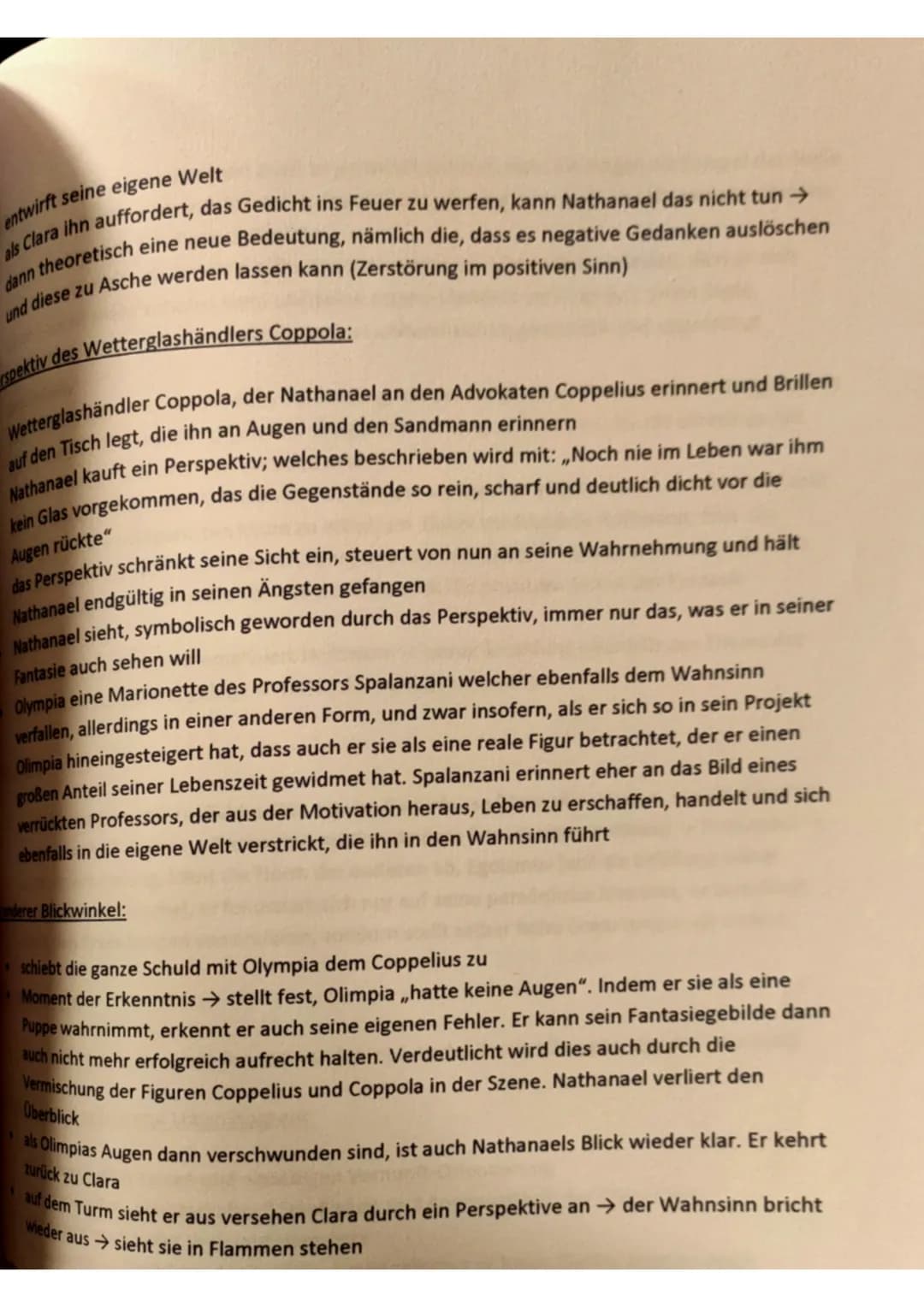 DER SANDMANN
Das Kunstmärchen handelt von dem Studenten Nathanael, der wegen eines Kindheitstrauma
nicht mehr richtig zwischen der Realität 