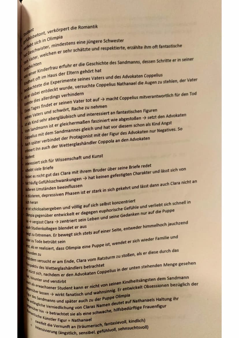 DER SANDMANN
Das Kunstmärchen handelt von dem Studenten Nathanael, der wegen eines Kindheitstrauma
nicht mehr richtig zwischen der Realität 